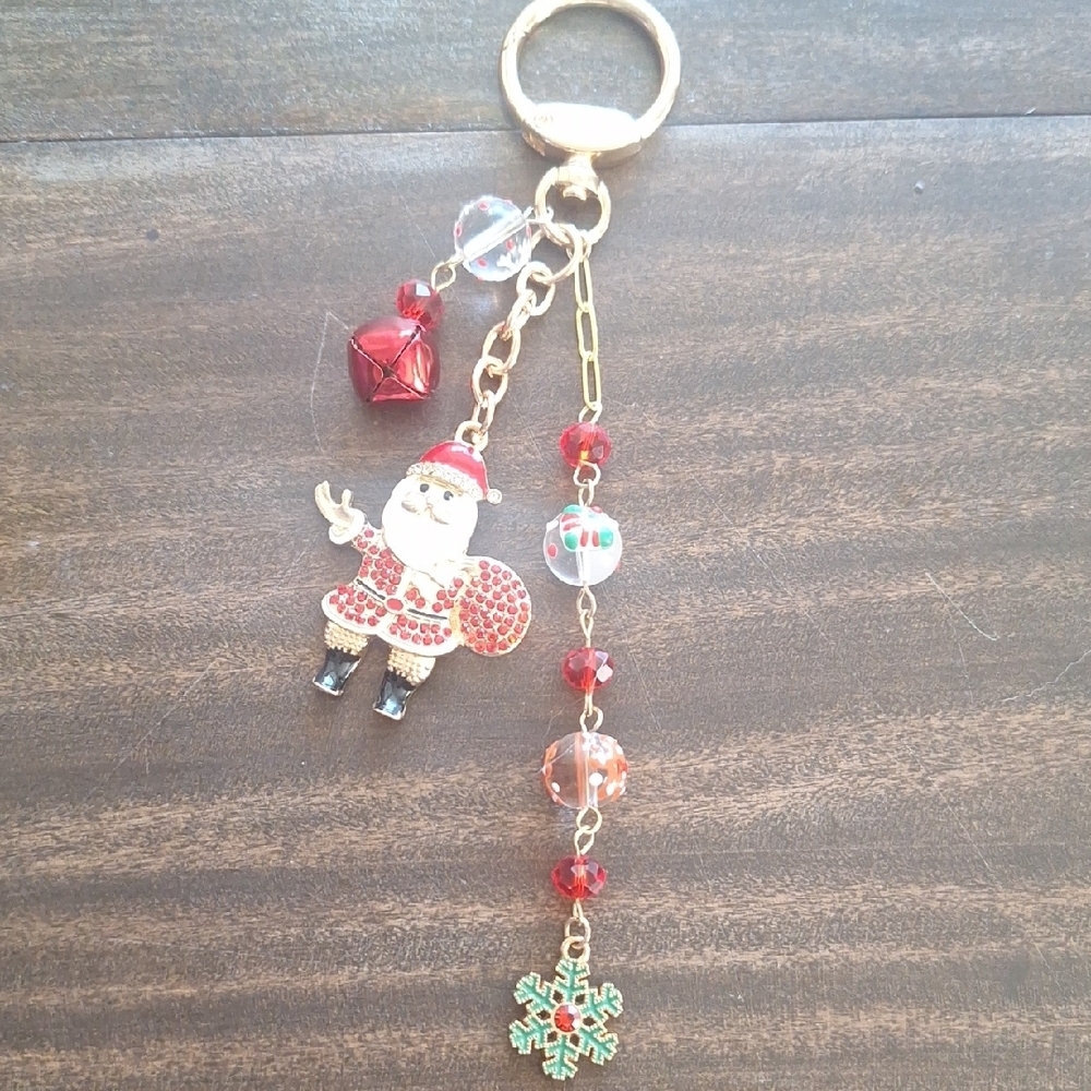Holiday Santa and Snowflake Keychain Bag Charm